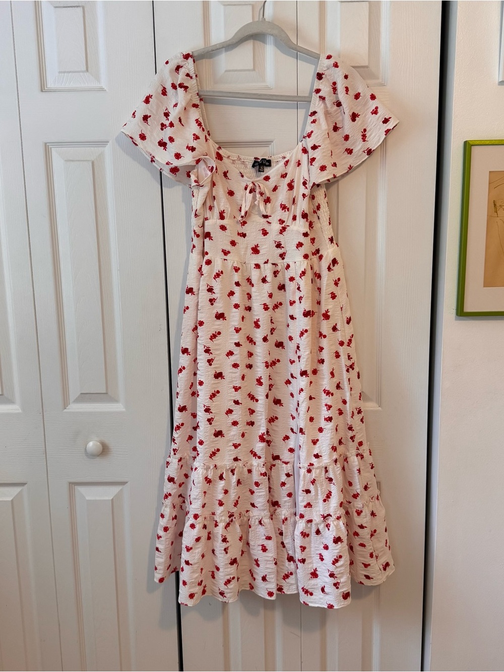 Dry Goods White Midi Dress with Red Floral Print